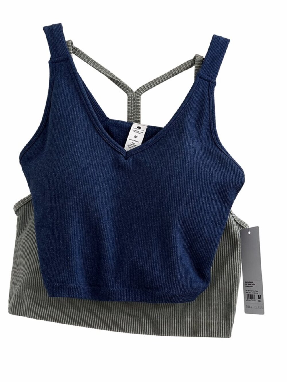 NWT Yogalicious Twilight Blue and Gray Ribbed Seamless Alamo Bra - Size M